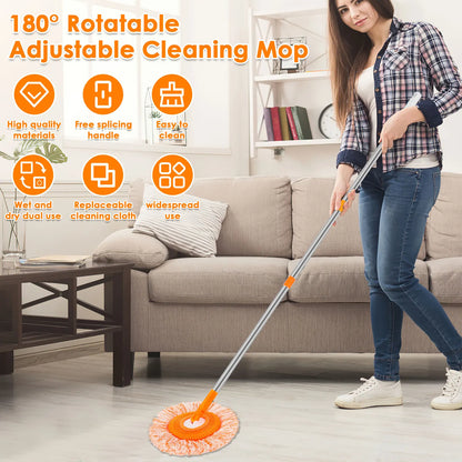 Microfiber Mop Set Rotatable round Cleaning Mops Wall Cleaner with 4 Poles and 4 Mop Heads Floor Wall Multifunctional Clean Tool