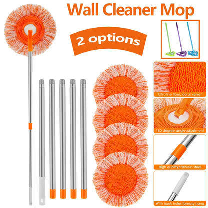 Microfiber Mop Set Rotatable round Cleaning Mops Wall Cleaner with 4 Poles and 4 Mop Heads Floor Wall Multifunctional Clean Tool