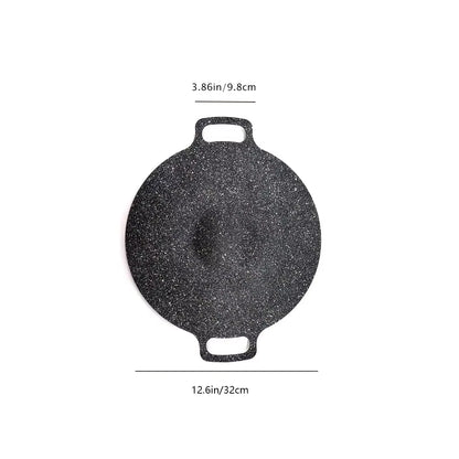 Non-Stick Roasting Korean BBQ round Pan Cast Iron Double Handled Crepe Pan round Griddle Grill Pan for BBQ Griddle with Handle