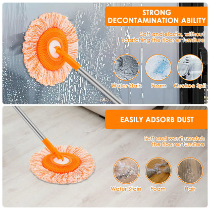 Microfiber Mop Set Rotatable round Cleaning Mops Wall Cleaner with 4 Poles and 4 Mop Heads Floor Wall Multifunctional Clean Tool